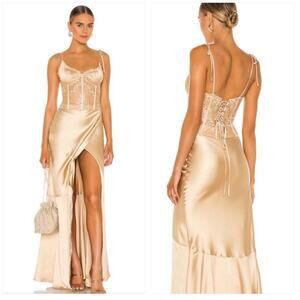 V. Chapman Champagne Satin Maxi Dress with Lace Corset
